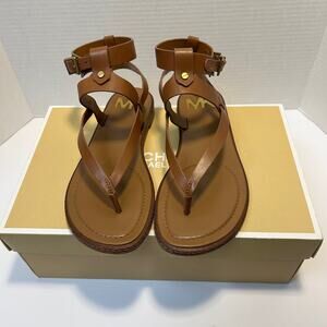 Michael Kors Women's Brown Leather Ankle-Strap Thong Sandals